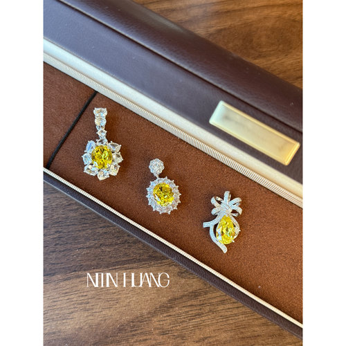 NITINHUANG培育黄色蓝宝石吊坠金丝雀黄定制色通体925银电镀真金