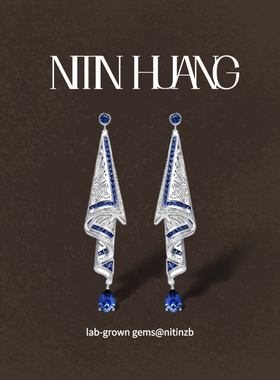 NITINHUANG 培育蓝宝石丝巾耳坠 新中式国风复古耳坠 通体925纯银