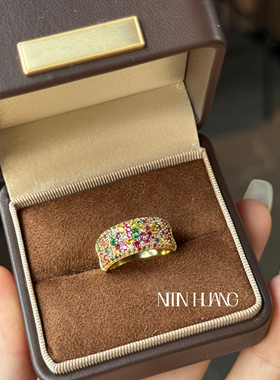 NITIN HUANG霓町培育红宝石幻彩戒指通体纯银925小众设计轻奢时尚