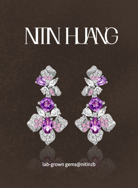NITIN HUANG 培育紫色蓝宝石兰花耳坠优雅空灵 通体925纯银镀真金