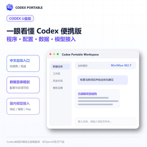 Codex u盘便携版本 全部对接国产大模型使用 无缝使用codex