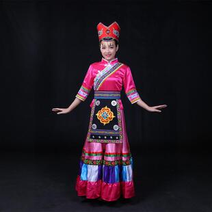 民族服饰 红色仡佬族服装 舞蹈舞台服装 少数民族演出服表演女装