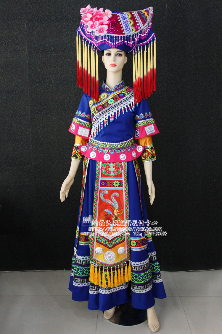 晴焱民族服装 量身定做 少数民族壮族桃花帽礼仪接待演唱盛装女装