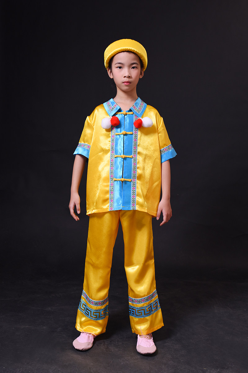 少数民族服装男舞蹈布朗族演出服酒店民族工作服短袖上衣长裤童装