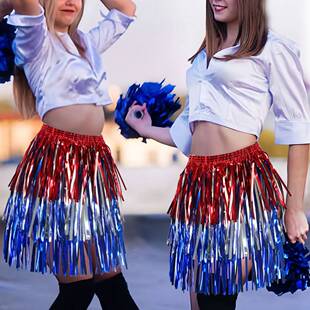 美国独立日主题派对聚会装饰红银蓝雨丝裙雨丝帽服饰道具假发草裙