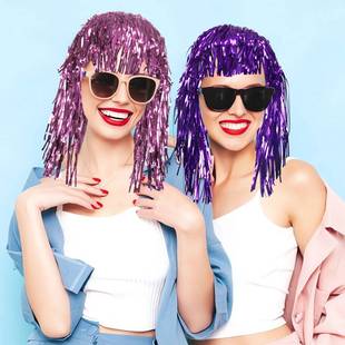 2025亚马逊新款彩色流苏雨丝帽节日派对装饰品雨丝帘假发化妆道具