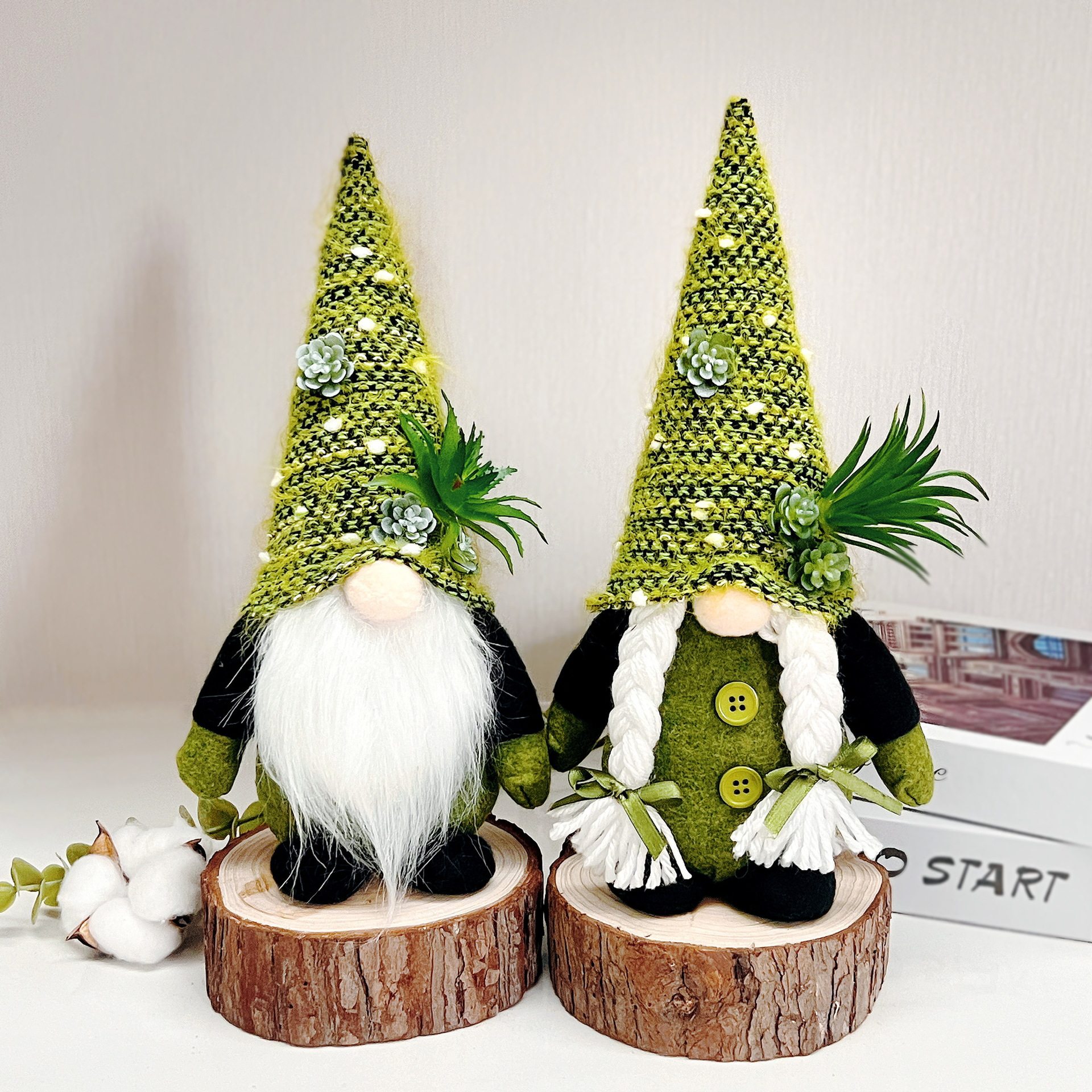 新款针织多肉无脸娃娃摆件创意绿植多肉侏儒鲁道夫公仔厂家直销