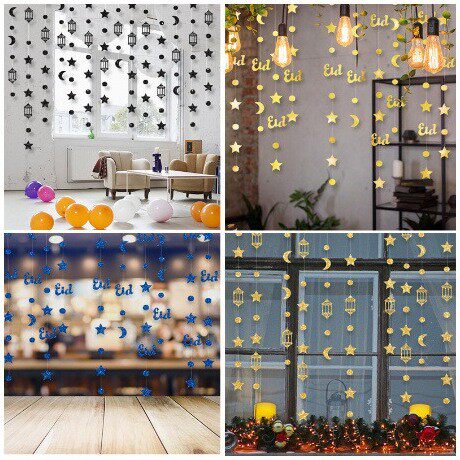 跨境星星月亮拉旗挂件拉花彩带成品套装灯笼节日派对布置月亮拉花