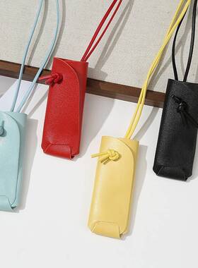 韩国ins皮质口红包时尚彩色随身便携口红收纳化妆迷你包挂脖项链