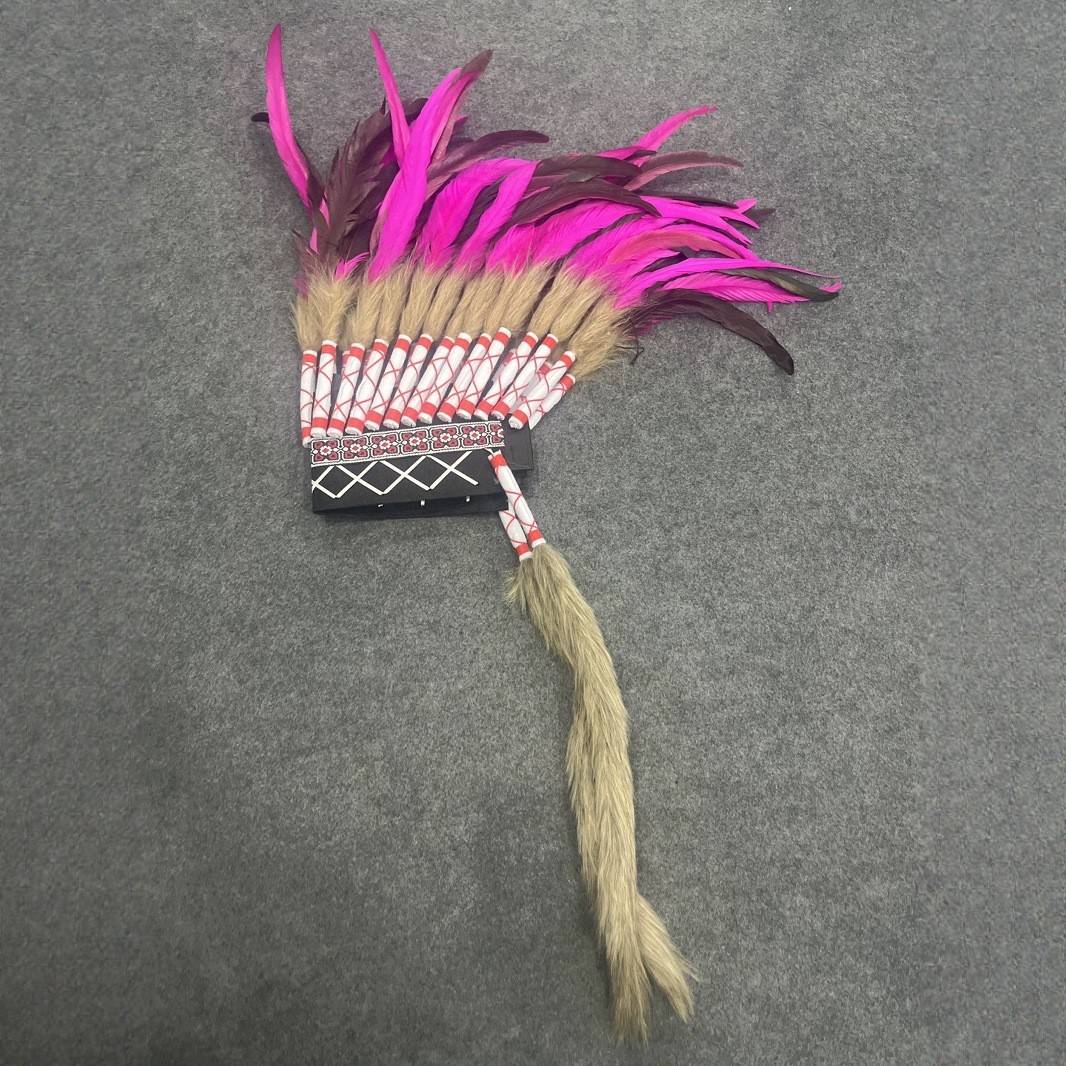 新品玫红色羽毛头冠民族风印第安表演头饰酋长祭祀影视拍摄道具