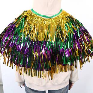 金紫绿雨丝衣披风节日派对化装舞会道具表演服饰流苏雨丝帘披肩衣