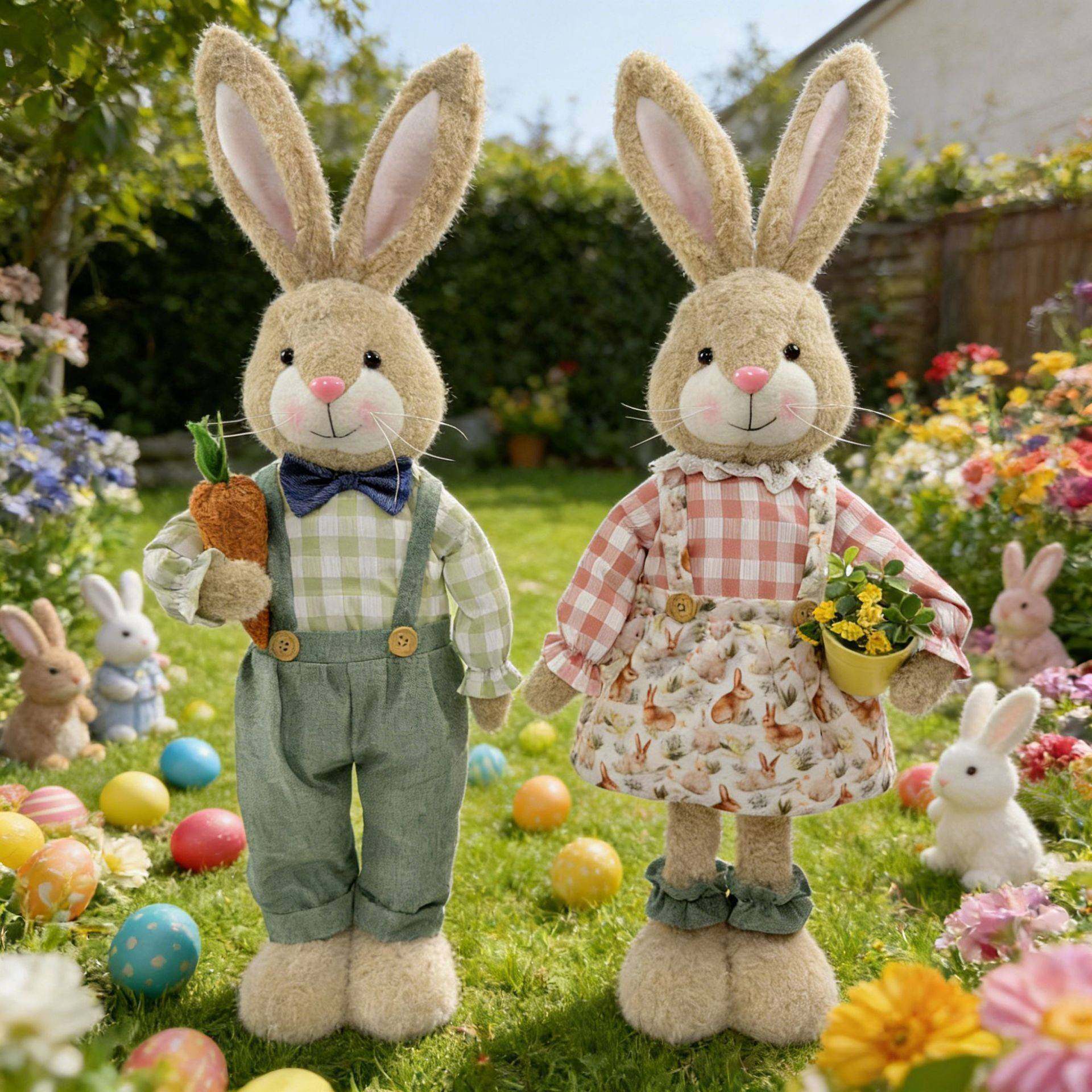 铭冠新品复活节装饰品田园风可伸缩情侣兔子摆件春季派对桌面装扮,家居饰品,桌面摆件,淘宝优惠券,粉丝福利购,淘宝优惠卷