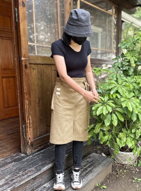 半身围裙定制logo印字围腰女厨房咖啡师理发店帆布无袖防污工作服
