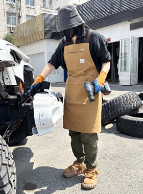 美式园艺防污耐磨工作围裙花艺师男女帆布画画厨房工作服定制logo