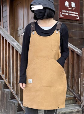 咖啡师围裙防脏厨房家用理发店专用高级感罩衣男女工作服定制logo