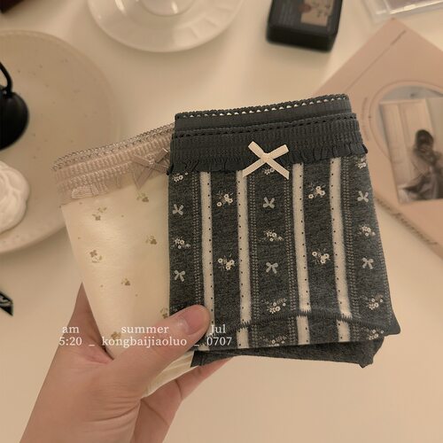 复古碎花全棉抑菌加长裆女三角裤