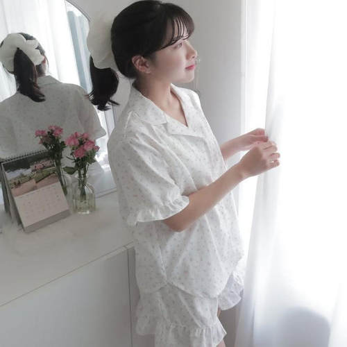 FHDET2025年新款甜美开衫家居服套装数码印花纯棉睡衣女春夏
