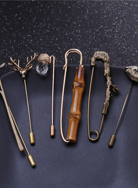 日韩简约立体鹿头胸针棉麻开衫竹节别针森系树枝别针西装胸花配饰