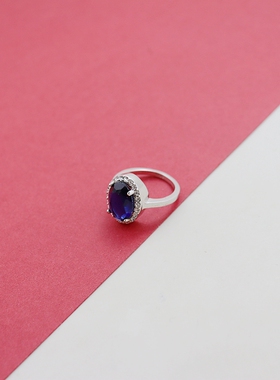 欧美简约蓝色宝石戒指精致气质优雅时尚百搭个性