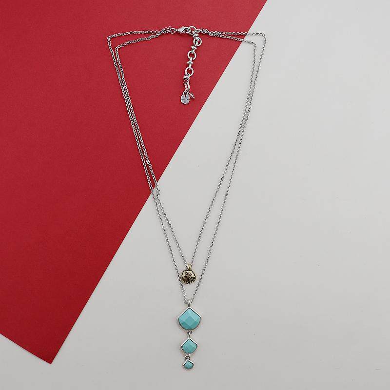 LK经典老款复古风双层项链百搭银色做旧时尚仿松石吊坠