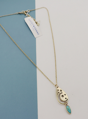 LK欧美复古做旧金色星月仿松石水滴项链精致气质时尚百搭个性