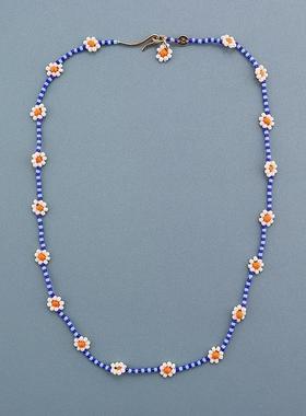 RA白色雏菊蓝色管珠米珠项链彩色可爱少女颈链