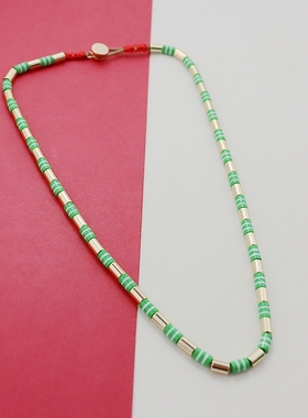 RA欧美草绿色搪瓷项链时尚百搭个性独特设计串珠波西米亚风