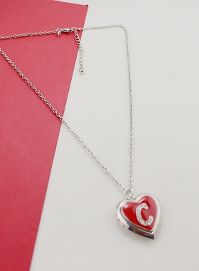 欧美复古红色相扣爱心项链时尚百搭个性高级感轻奢独特