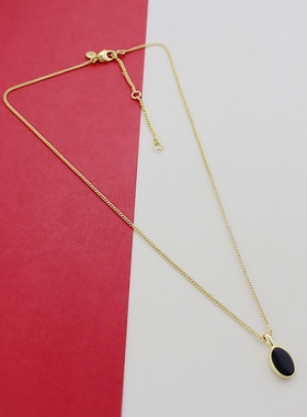 小M欧美新款金色黑色石头吊坠ins风法式复古项链