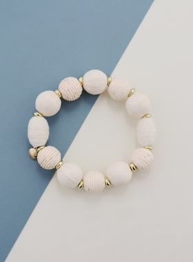 JCR欧美复古白色拉菲草手链时尚百搭个性手饰