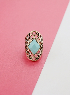 LK欧美复古做旧金色镂空仿松石戒指时尚百搭个性指环