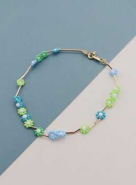 RA欧美绿色系雏菊脚链时尚百搭个性独特设计气质高级感ins风