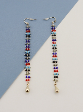 BC时尚个性潮流彩色珠珠流苏耳环