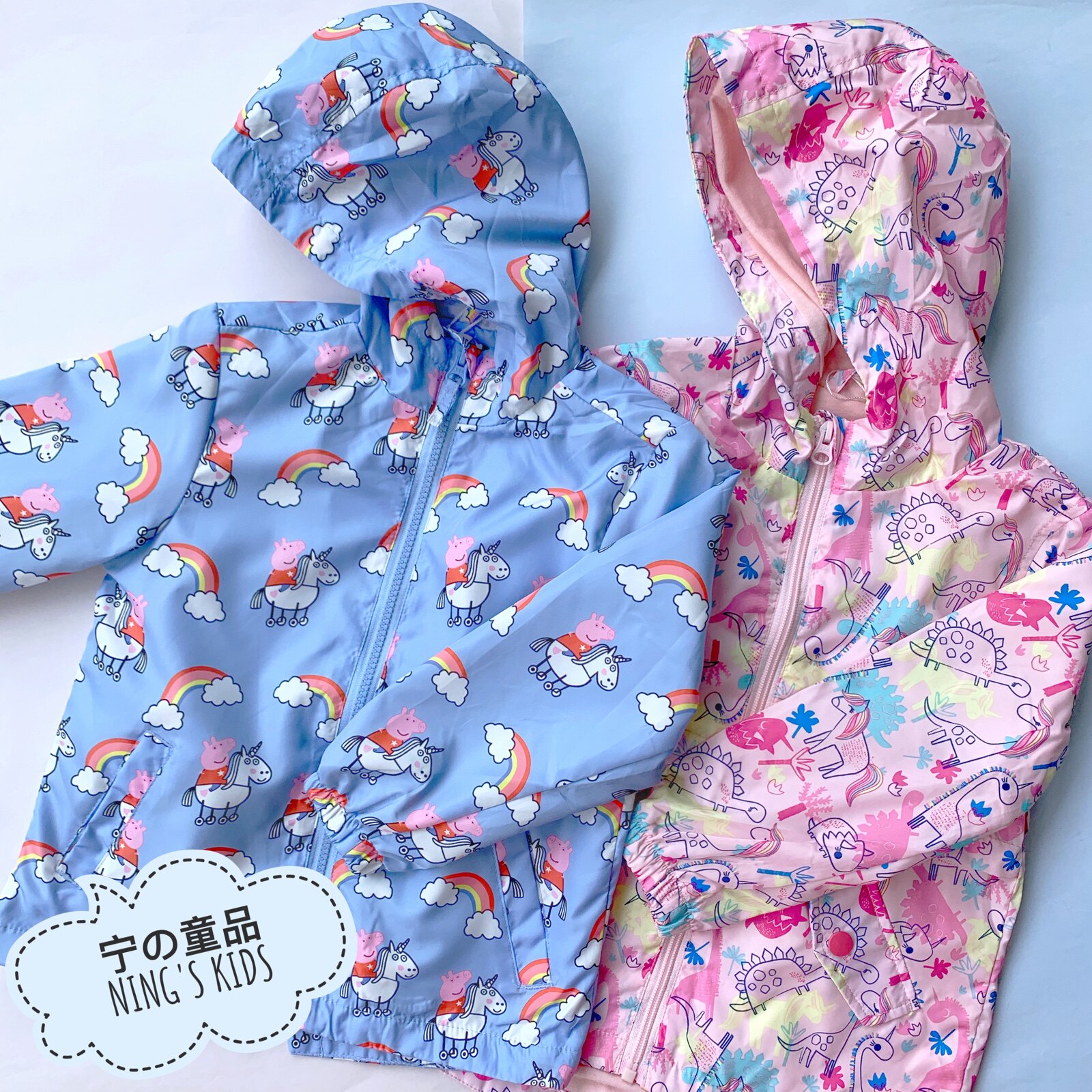 3-10세 2019 가을 겨울 새 스타일 PEPPA PIG UNICORN DINOSAUR PAINTED RAINCOAT는 두 가지 색상으로 제공됩니다