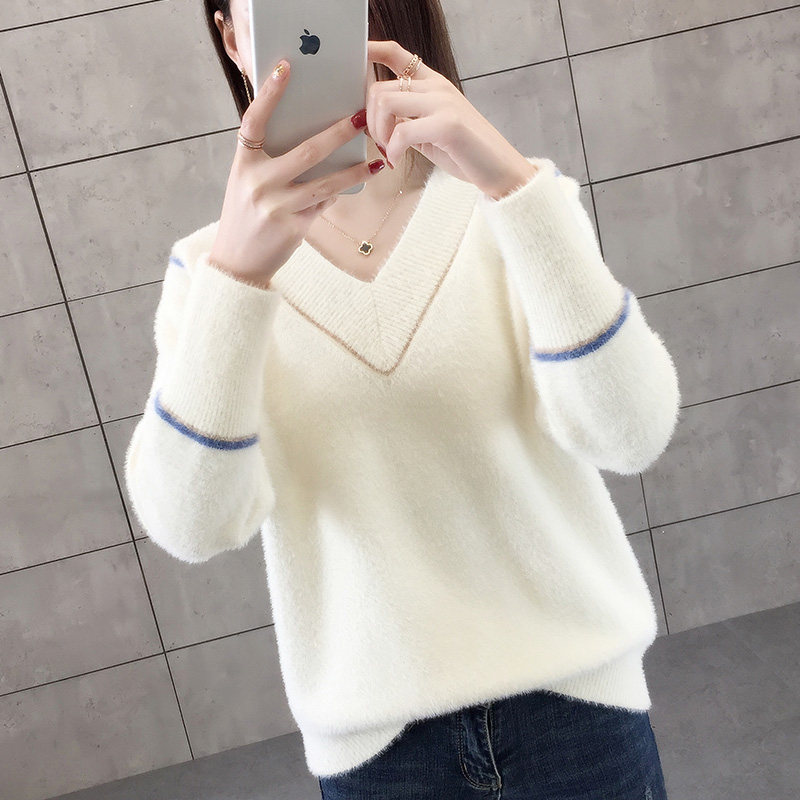 水貂绒V领毛衣女套头宽松韩版上衣针织打底衫女秋冬2020新款加厚|ruв категории Женская одежда, свитер - от Buy2taobao.com для оказания профессиональной услуги покупки агента Taobao