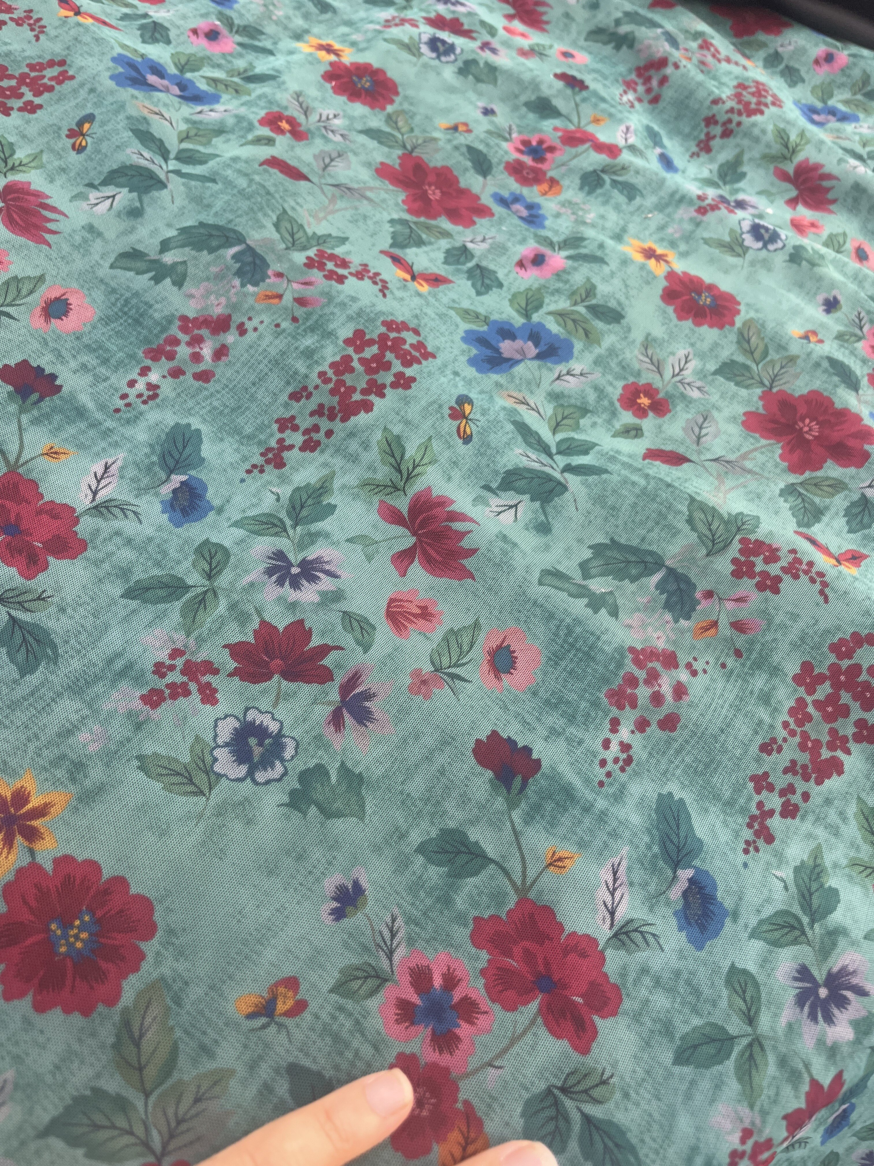 新中式网布复合牛奶丝小碎花青绿旗袍国风汉服手工DIY布一米价格