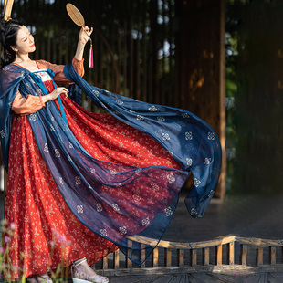 素连衣裙春秋超仙 改良唐制汉服襦裙女红色碎花汉元 现货 惜春词