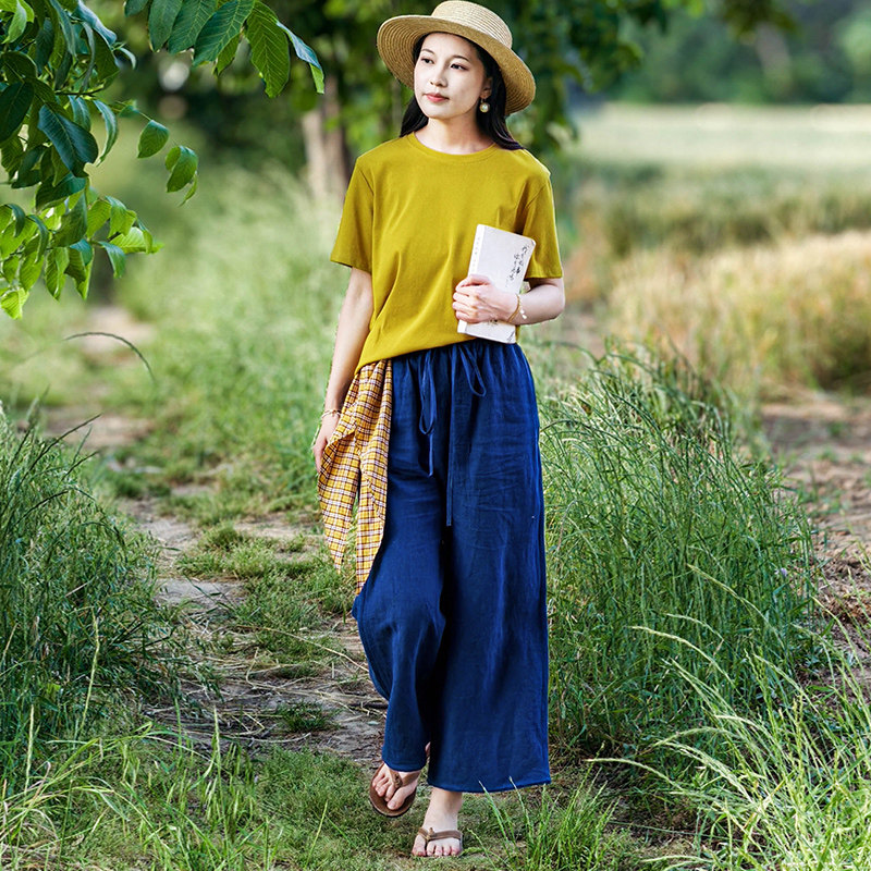 纯亚麻百搭裤子宽松阔腿裤女夏季