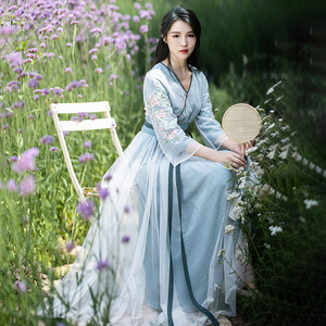 棉麻记【青青子衿】改良汉服长裙2026新款国风连衣裙女夏刺绣裙子