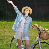 清【林下听风】忆旧蓝条纹开衫女2026夏季装苎麻宽松翻领防晒上衣