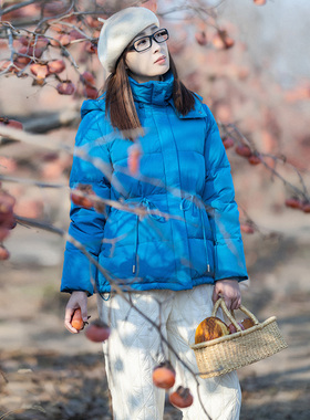 【月光手礼】蓝色加厚羽绒服女款冬季可拆卸连帽90白鸭绒保暖外套