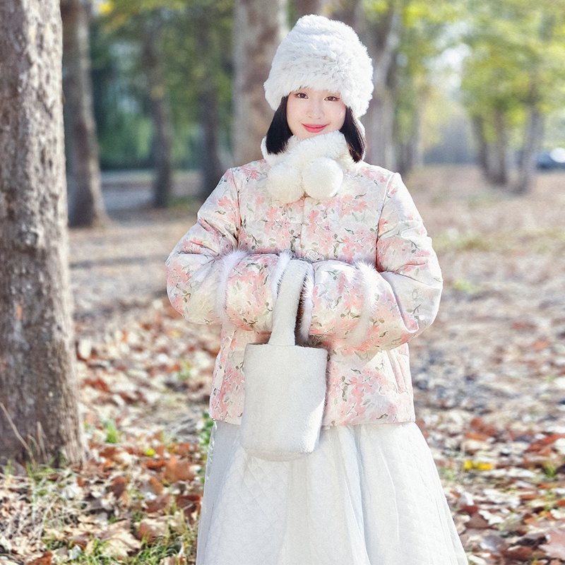 新中式水貂毛短款羽绒服女冬季