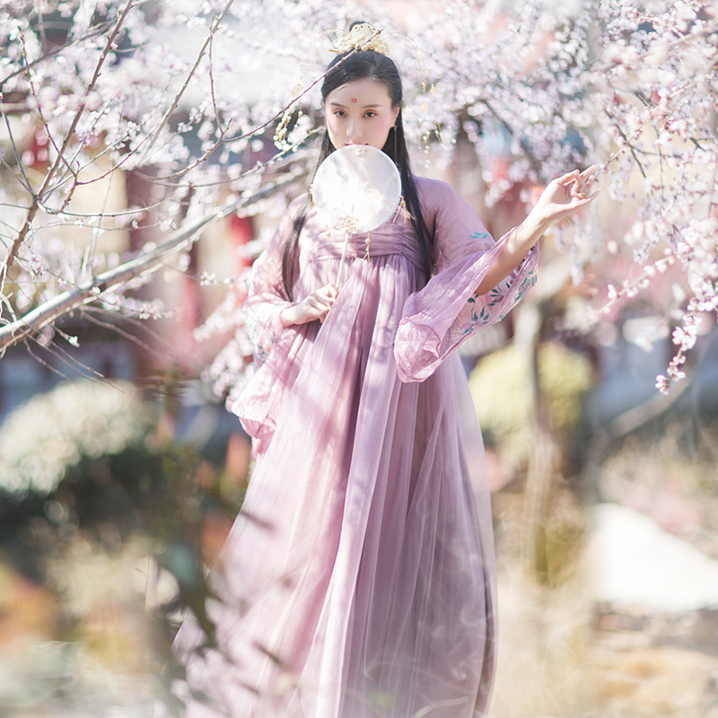 棉麻记汉服刺绣襦裙古风网纱裙女