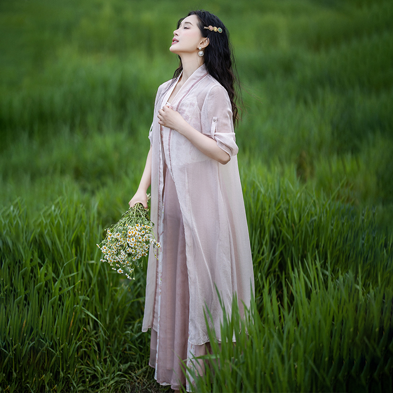 夏改良宋制对襟长衫女拼接吊带裙