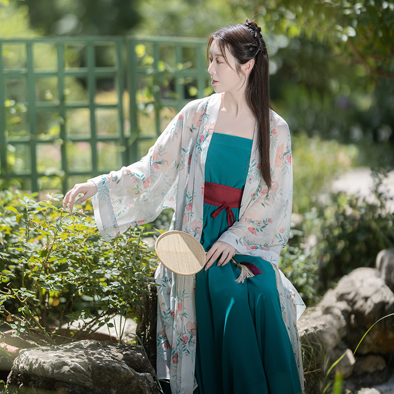 现货【傅罗衣】宋制汉服女超仙气日常印花开衫夏季古风吊带连衣裙