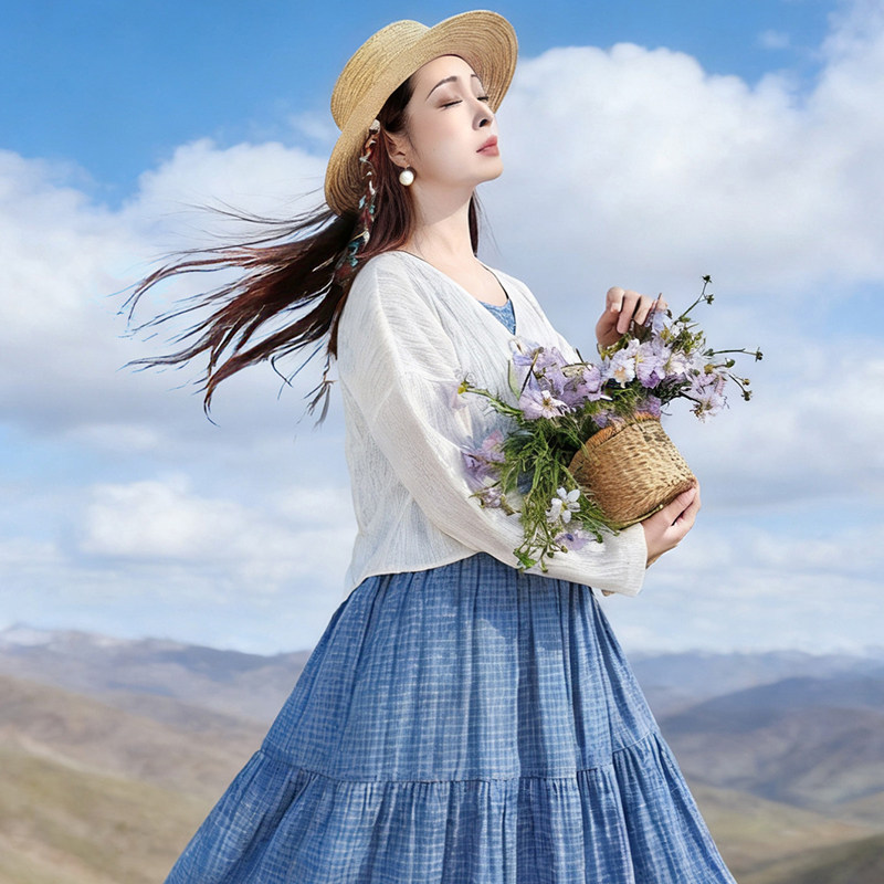 V领系带针织衫女春季白色短开衫