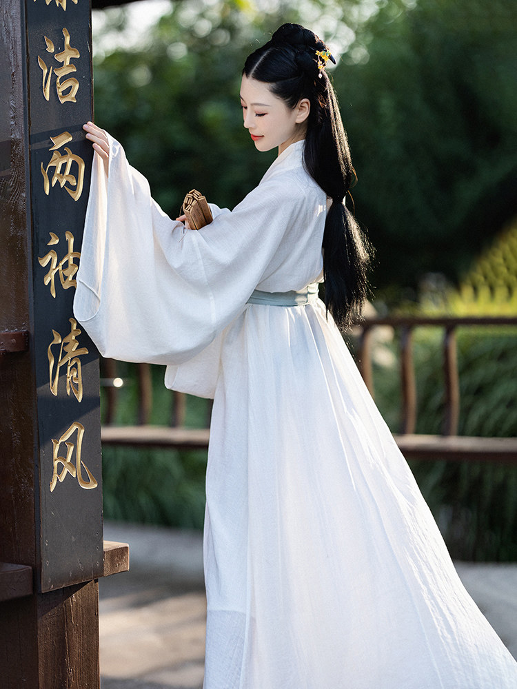 [SHU HELI] 고대 HANFU 여성 봄 가을 웨이와 진 스타일 스트레이트 슬리브 셔츠 요정 흰색 롱 스커트 투피스 세트