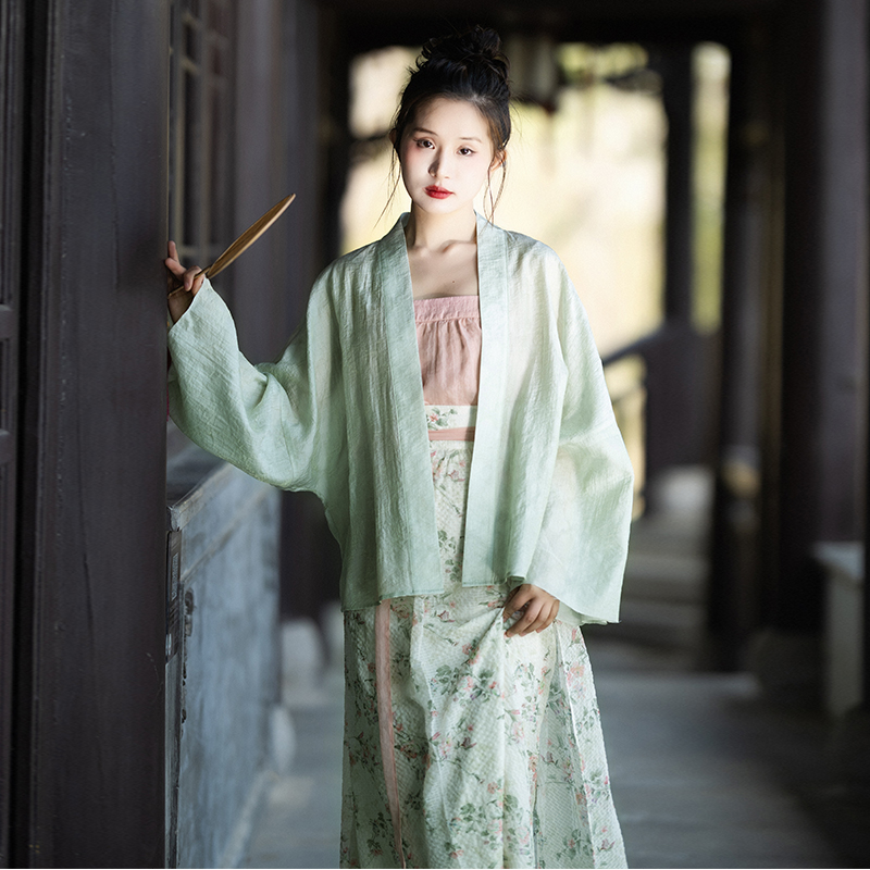 【窈窕伊人】宋制对襟开衫吊带雪纺格纹印花半裙女夏季款精致套装,女装/女士精品,汉服套装,淘宝优惠券,粉丝福利购,淘宝优惠卷