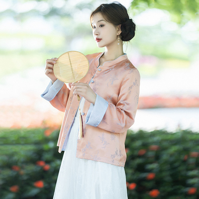 特惠【碧桃芳菲】 复古正反两穿新中式小衫女夏玫瑰提花气质开衫