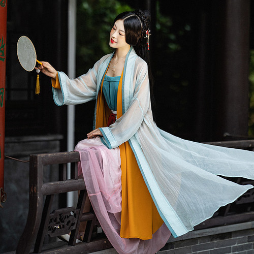 汉服宋制对襟长衫吊带半身裙套装